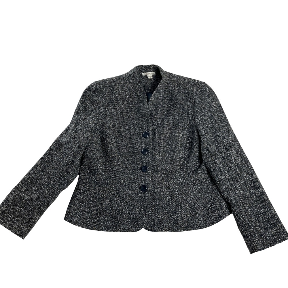 Coldwater Creek Tweed Jacket Womens‎ 14 Blue Gray Collarless Career Classic
